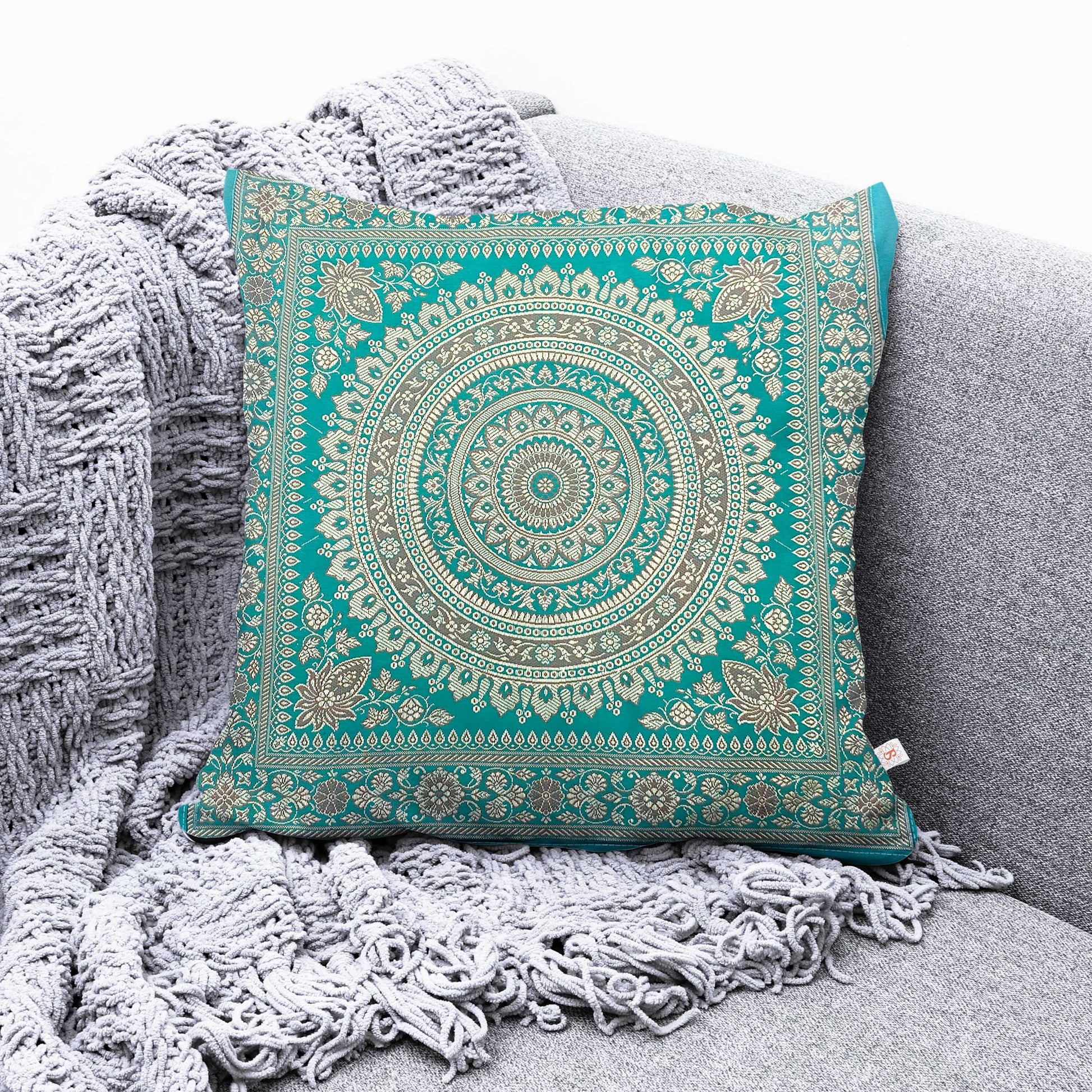 Cobalt Blue Original Banarasi Mandala Cushion Cover 18x18 inches