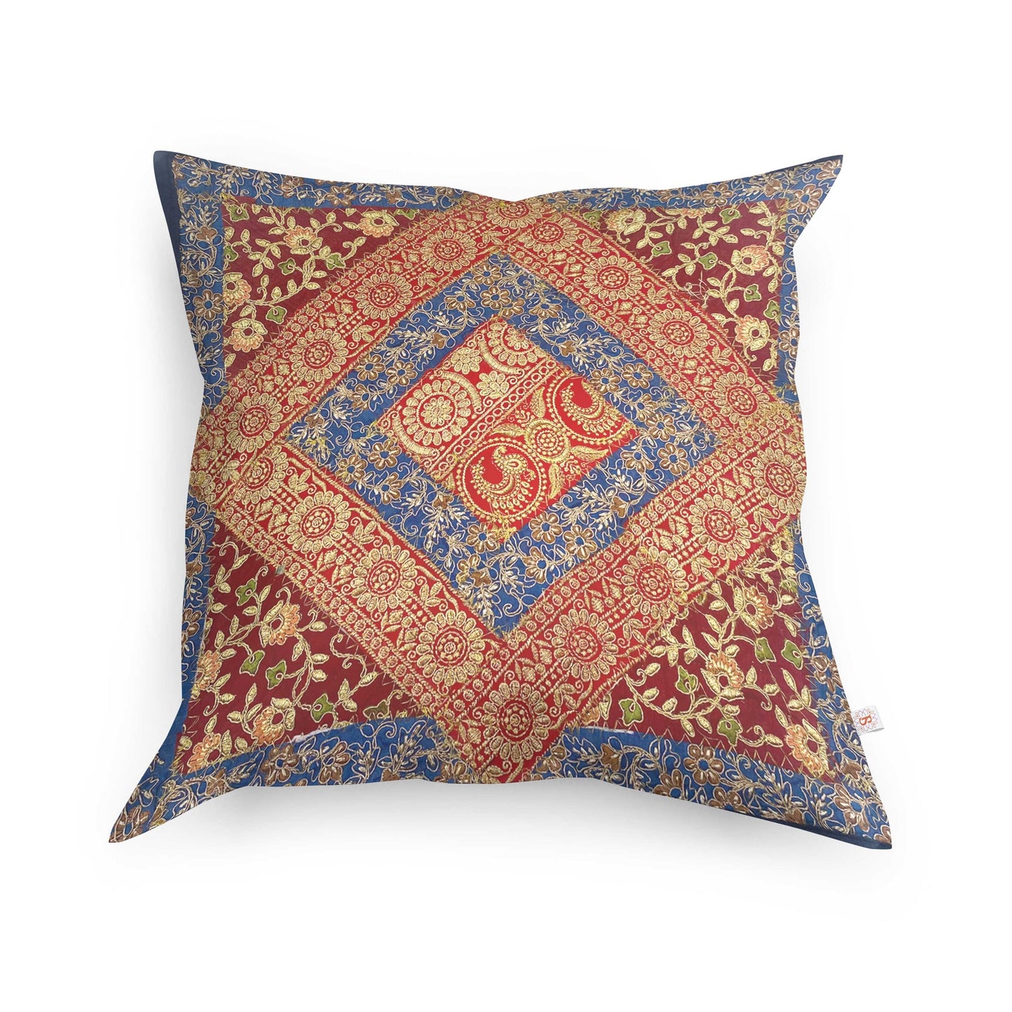 NEW! Royal Blue Premium Banarasi Heavy Zari Patchwork Cushion Covers 18x18 in Slim Fit (Set of 5)